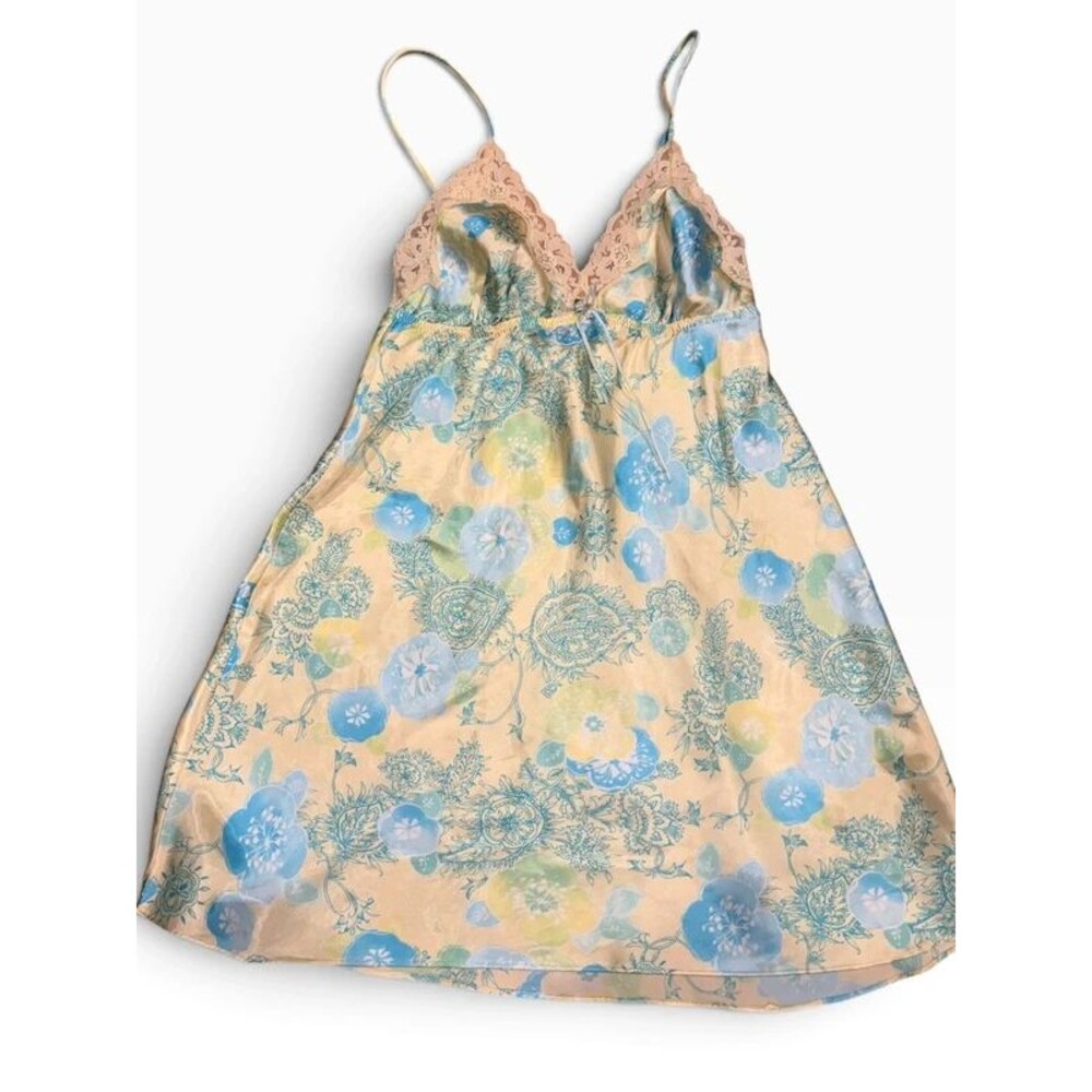 Vintage Secret Treasures 90s Y2K Slip Dress Yellow & Blue Large Fairy